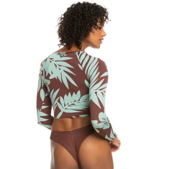 ROXY NEW Crop Top Rashguard Chocolate Palmeria - Picture 7 of 11